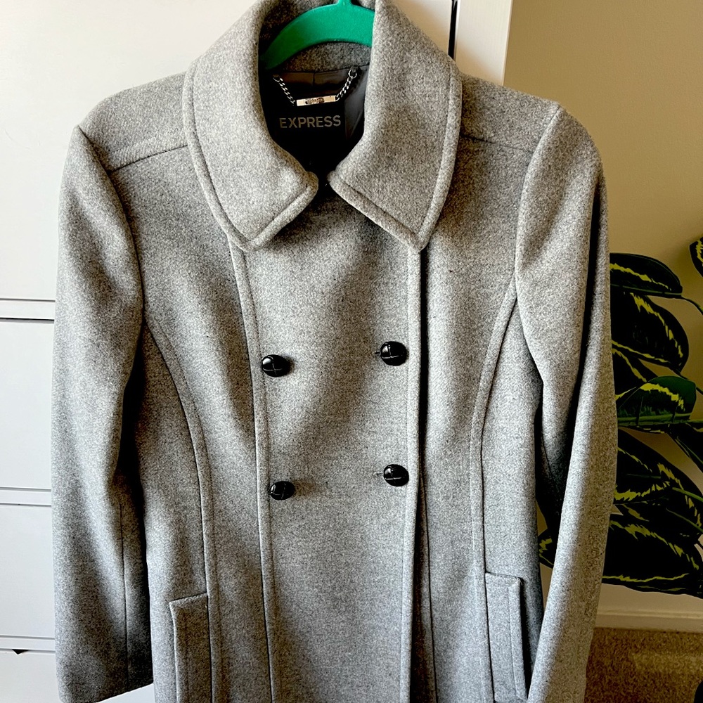 Womens Belted Pea Coat, gray